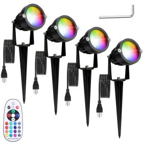 4Pcs Landscape Lights Color Changing Landscape Spotlight IP65 Waterproof RGBW LED Colorful Stake Light with Remote Control 16 Color 4 Dynamic Lig