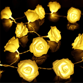 40 LEDs Rose Flower String Lights 10ft Battery Operated Decorative (Option: White)