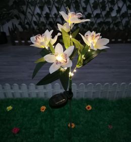 LED Solar Rose Orchid Flower Light Outdoor Garden Waterproof Simulation Lawn Lamp Wedding Party Christmas Decor Landscape Light (Emitting Color: 7 head orchid white)