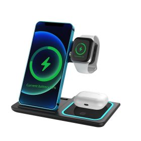 3 In 1 Fast Charging Station; Folding Wireless Charger Stand For IPhone 14; 13; 12; 11/Pro/Max/Mini/Plus; X; XR; XS/Max; SE; 8/Plus; Apple Watch (Color: Black)