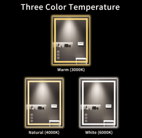 LED wall mirror with three-color temperature (RGB) and smart touch button control, featuring dimmable, anti-fog (S1R5070UL20"x28": S1R10060UL40"x24")