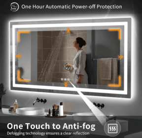 LED wall mirror with three-color temperature (RGB) and smart touch button control, featuring dimmable, anti-fog (S1R5070UL20"x28": S1R10076UL40"x30")