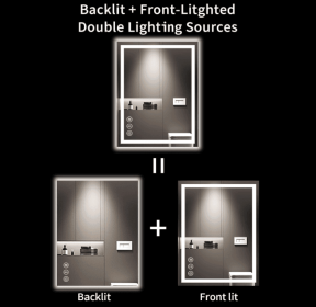Triple Color Temperature/LED/RGB Smart Touch Control Bathroom Mirror with Tempered Glass, Adjustable Light, Fog & Shatterproof, Memory Function (S3R13874UL55"x30": S3 R24192UL96"x36")