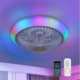 15 Inch RGB Dimmable Led Enclosed Ceiling Fan with Light Modern Bladeless 6 Speed Remote Control for Bedroom Kids Room Party (Color: as Pic)
