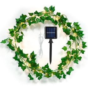 Artificial Ivy Solar Powered String Lights 72Pcs Leaves 20Pcs LED Beads Fake Leaf Fairy Lamps IP65 Waterproof DIY Decorative Night Light For Wedd (Color: Green, size: 2M)