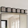 6 Lights Bathroom Light Fixtures,39-Inch Modern Bathroom LED Vanity Light Black,LED Crystal Glass Bathroom Light Fixtures Over Mirror