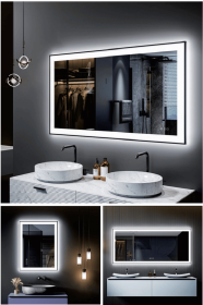 Tempered glass three-color RGB touch-controlled mirror with LED bathroom mirror, adjustable brightness, anti-fog and anti-breakage, memory functi (S3R5171UL20"x28": S3R6191UL24"x36")