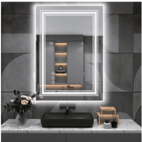 Tempered glass three-color RGB touch-controlled mirror with LED bathroom mirror, adjustable brightness, anti-fog and anti-breakage, memory functi (S3R5171UL20"x28": S3R7791UL36"x36")