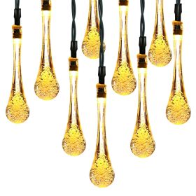 Outdoor Solar String Lights 21 Feet 30 LEDs Water Drop Solar Powered Lights Waterproof Solar Fairy Lights Decorative Solar Powered Lights for Hom (Color: Warm, size: One size)